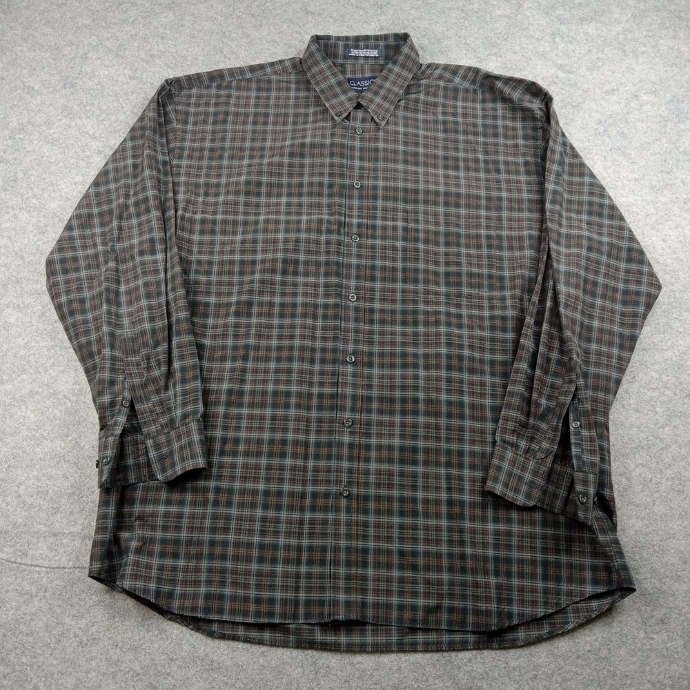 Falcon Bay Classics Shirt Mens 2XLT Green Plaid Long‎ Sleeve Button Front